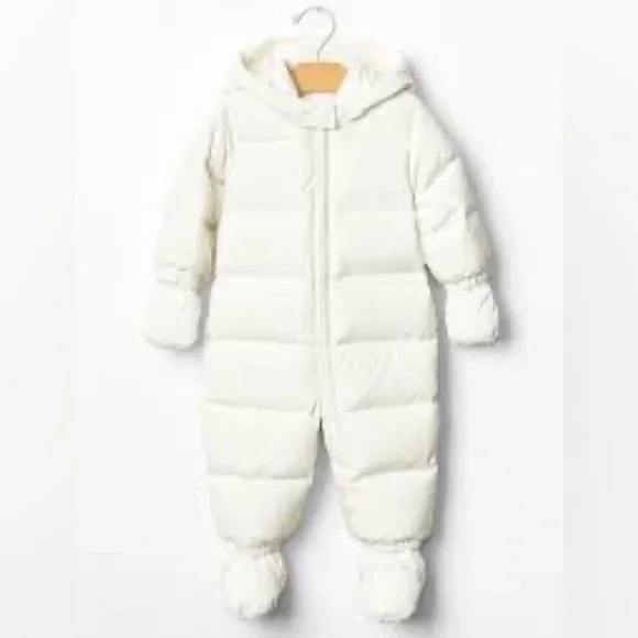 Baby Gap Ivory Frost Puffer Warmest Snowsuit Bunting Bag Size 0-6 months bin 2A - Picture 1 of 9